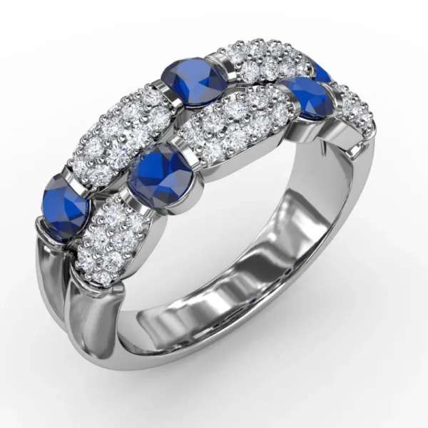 Hot Fana Double Row Sapphire and Diamond Ring