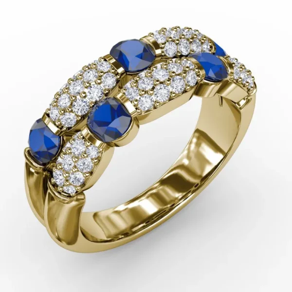 Hot Fana Double Row Sapphire and Diamond Ring