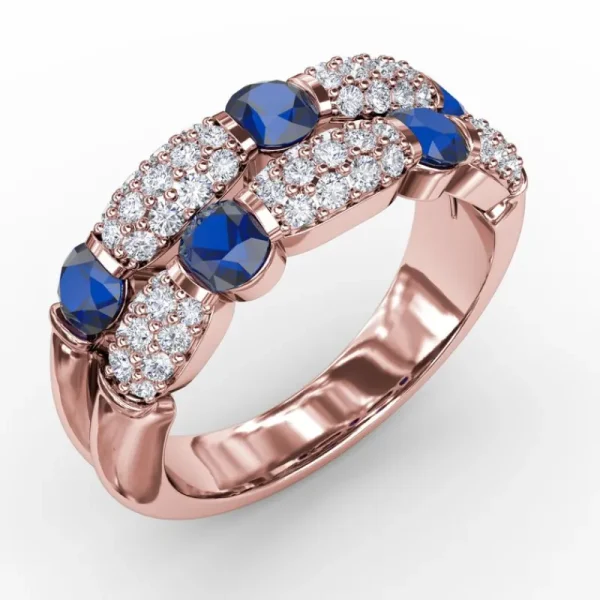 Hot Fana Double Row Sapphire and Diamond Ring