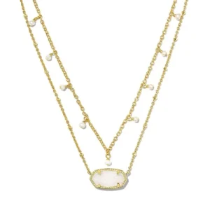 Clearance Kendra Scott Elisa Pearl Multi Strand Necklace Gold in Iridescent Drusy
