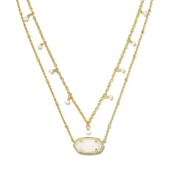 Clearance Kendra Scott Elisa Pearl Multi Strand Necklace Gold in Iridescent Drusy