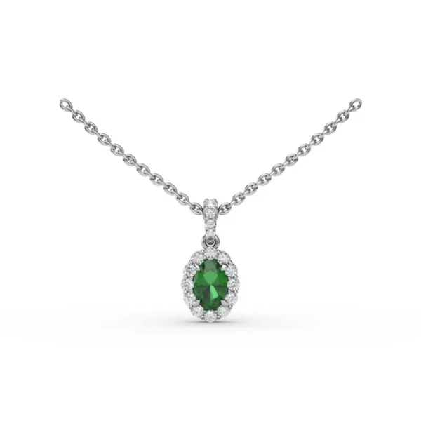 Fashion Fana Emerald and Diamond Halo Necklace