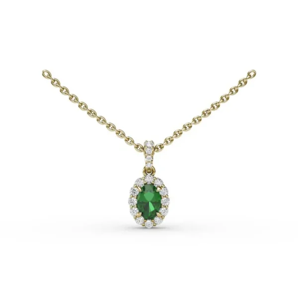Fashion Fana Emerald and Diamond Halo Necklace
