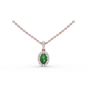 Fashion Fana Emerald and Diamond Halo Necklace