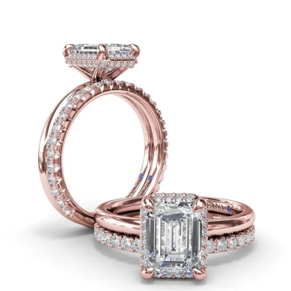 Online Fana Emerald Cut Halo Diamond Engagement Ring