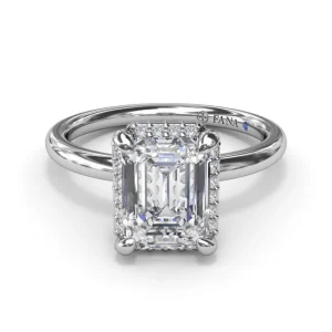 Online Fana Emerald Cut Halo Diamond Engagement Ring