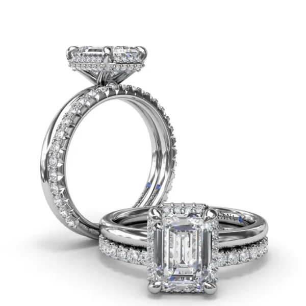 Online Fana Emerald Cut Halo Diamond Engagement Ring