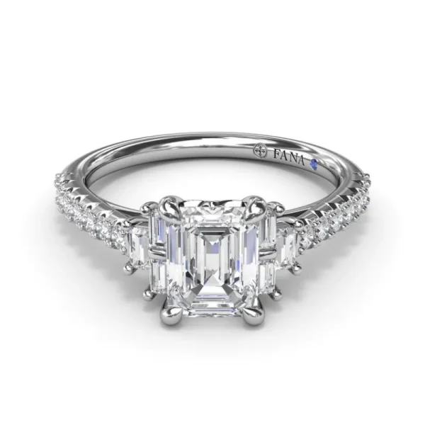 New Fana Emerald Cut Side Stone Engagement Ring