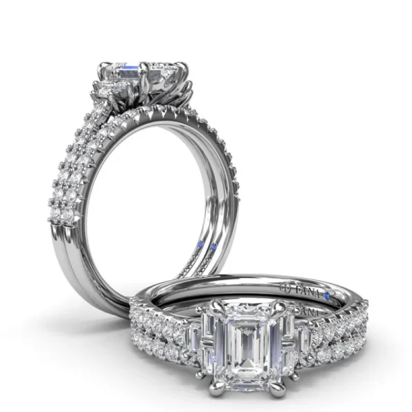 New Fana Emerald Cut Side Stone Engagement Ring