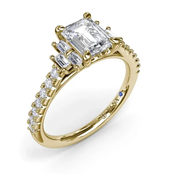 New Fana Emerald Cut Side Stone Engagement Ring