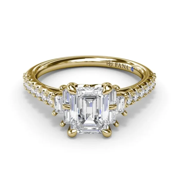 New Fana Emerald Cut Side Stone Engagement Ring