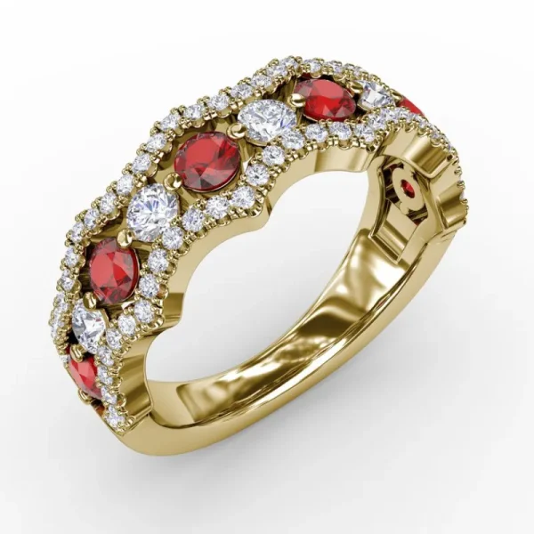New Fana Endless Romance Ruby and Diamond Wave Ring