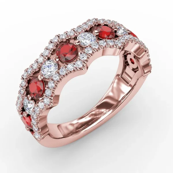 New Fana Endless Romance Ruby and Diamond Wave Ring