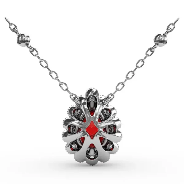 Hot Fana Floral Teardrop Ruby and Diamond Pendant