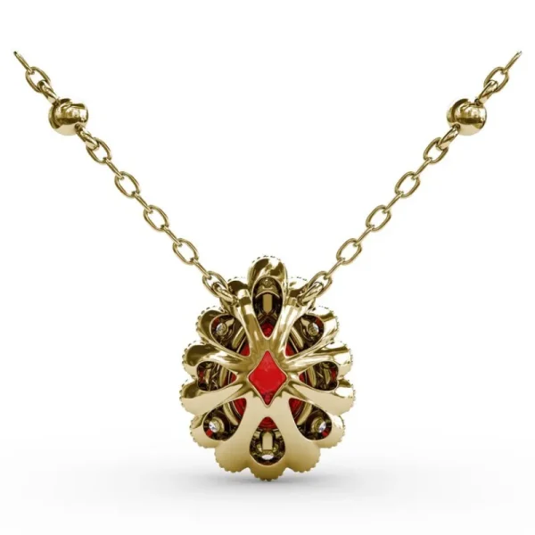 Hot Fana Floral Teardrop Ruby and Diamond Pendant