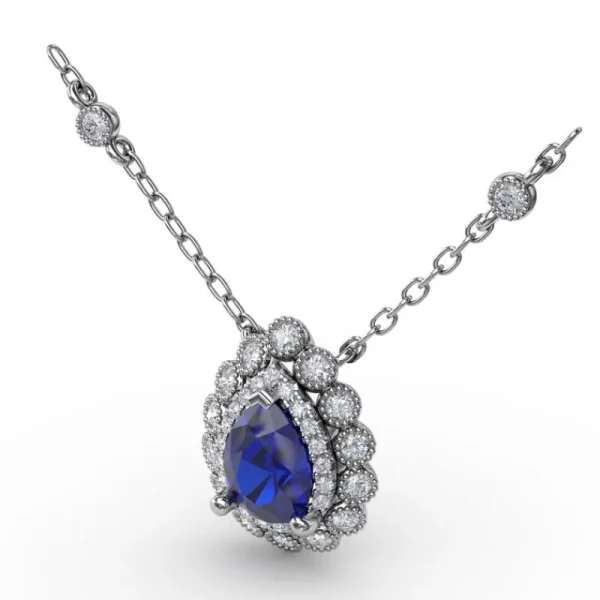 Outlet Fana Floral Teardrop Sapphire and Diamond Pendant