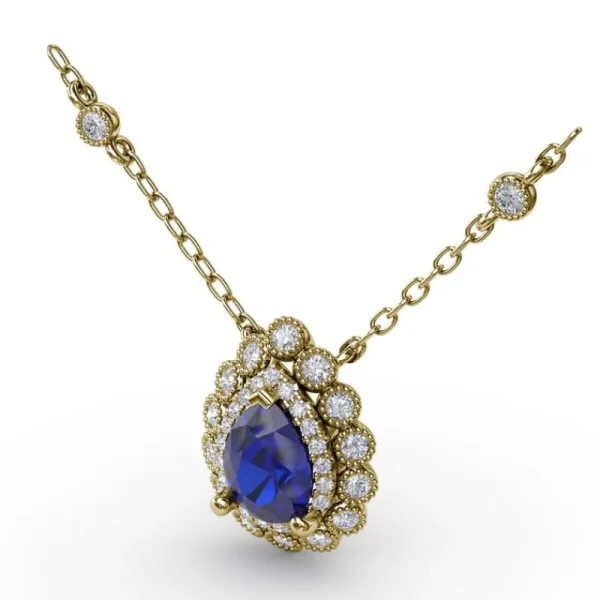 Outlet Fana Floral Teardrop Sapphire and Diamond Pendant