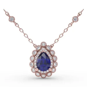 Outlet Fana Floral Teardrop Sapphire and Diamond Pendant