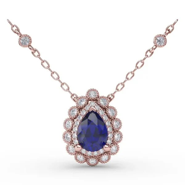 Outlet Fana Floral Teardrop Sapphire and Diamond Pendant