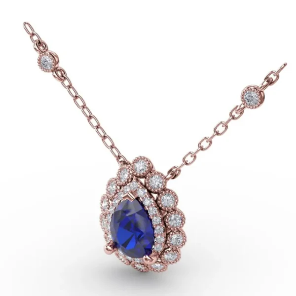 Outlet Fana Floral Teardrop Sapphire and Diamond Pendant