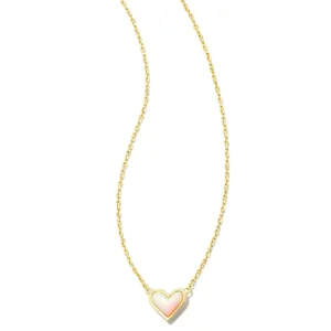 Best Kendra Scott Framed Ari Heart Gold Short Pendant Necklace in White Opalescent Resin