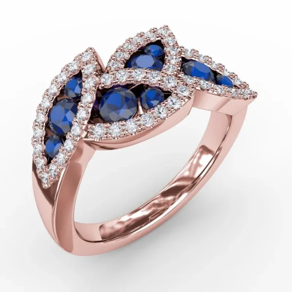 Fashion Fana Glam Galore Sapphire and Diamond Leaf Ring