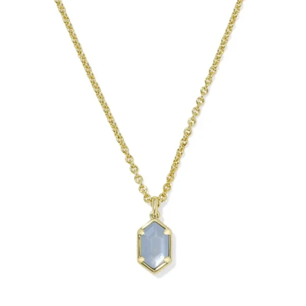 Sale Kendra Scott Hallie Gold Short Pendant Necklace in Sky Blue Mother of Pearl