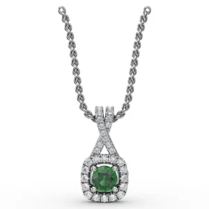 Fashion Fana Halo Emerald and Diamond Pendant