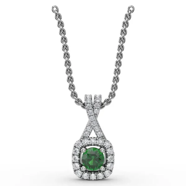 Fashion Fana Halo Emerald and Diamond Pendant