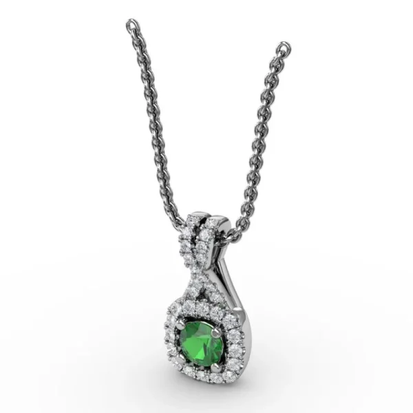 Fashion Fana Halo Emerald and Diamond Pendant