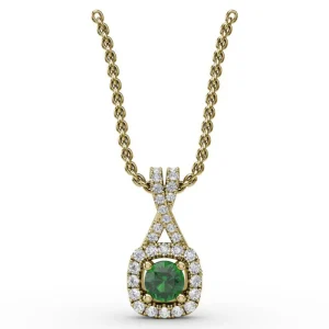 Fashion Fana Halo Emerald and Diamond Pendant