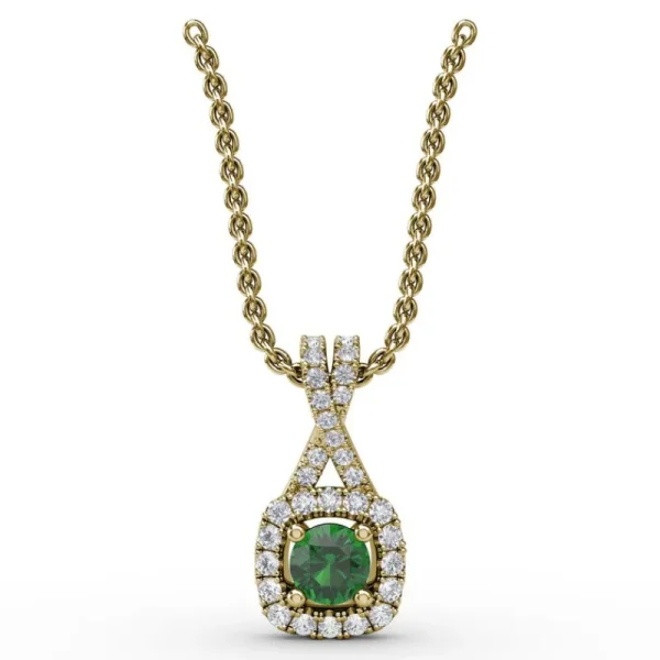 Fashion Fana Halo Emerald and Diamond Pendant