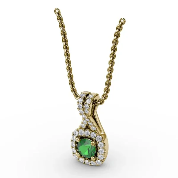 Fashion Fana Halo Emerald and Diamond Pendant