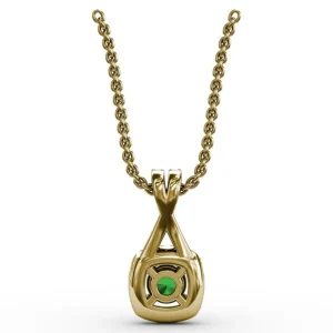 Fashion Fana Halo Emerald and Diamond Pendant