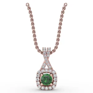 Fashion Fana Halo Emerald and Diamond Pendant
