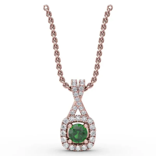 Fashion Fana Halo Emerald and Diamond Pendant