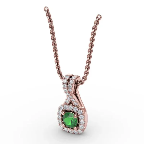 Fashion Fana Halo Emerald and Diamond Pendant
