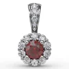 Hot Fana Halo Ruby and Diamond Pendant