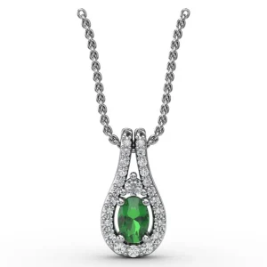Best Fana Halo Teardrop Emerald and Diamond Pendant