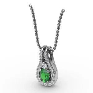 Best Fana Halo Teardrop Emerald and Diamond Pendant