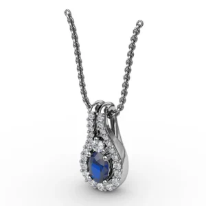 Clearance Fana Halo Teardrop Sapphire and Diamond Pendant