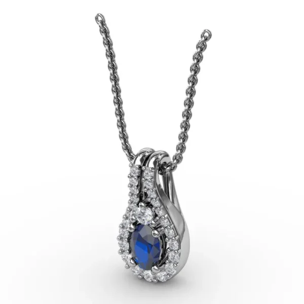 Clearance Fana Halo Teardrop Sapphire and Diamond Pendant