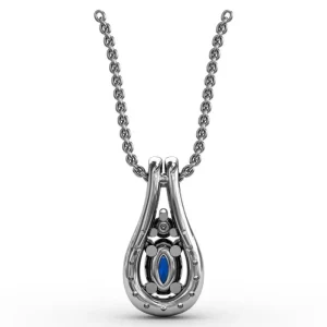 Clearance Fana Halo Teardrop Sapphire and Diamond Pendant