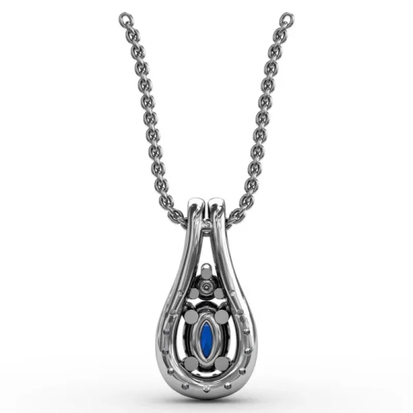 Clearance Fana Halo Teardrop Sapphire and Diamond Pendant