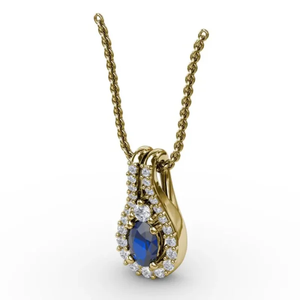 Clearance Fana Halo Teardrop Sapphire and Diamond Pendant