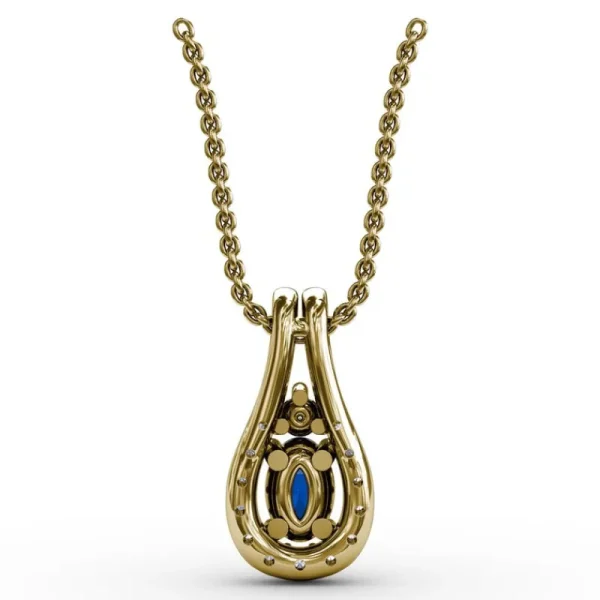 Clearance Fana Halo Teardrop Sapphire and Diamond Pendant