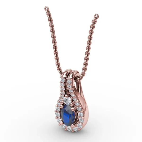 Clearance Fana Halo Teardrop Sapphire and Diamond Pendant