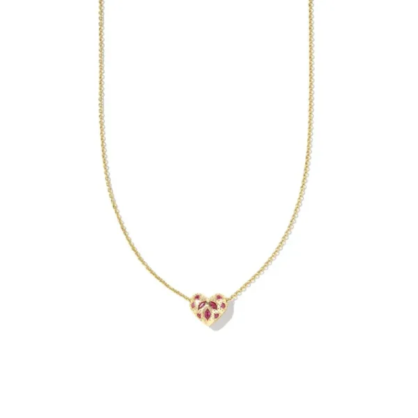 Outlet Kendra Scott Holland Gold Heart Short Pendant Necklace in Pink Crystal