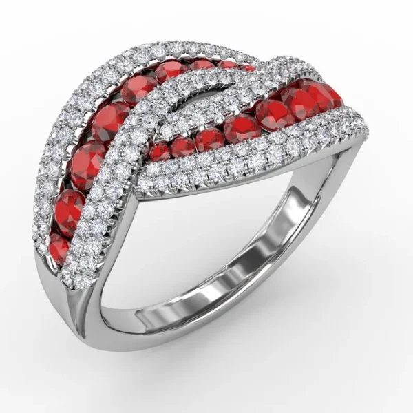 Discount Fana Intertwining Love Ruby and Diamond Ring