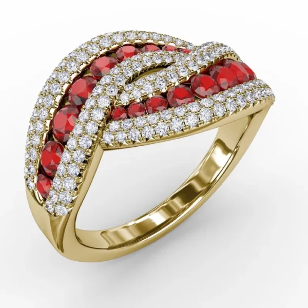 Discount Fana Intertwining Love Ruby and Diamond Ring